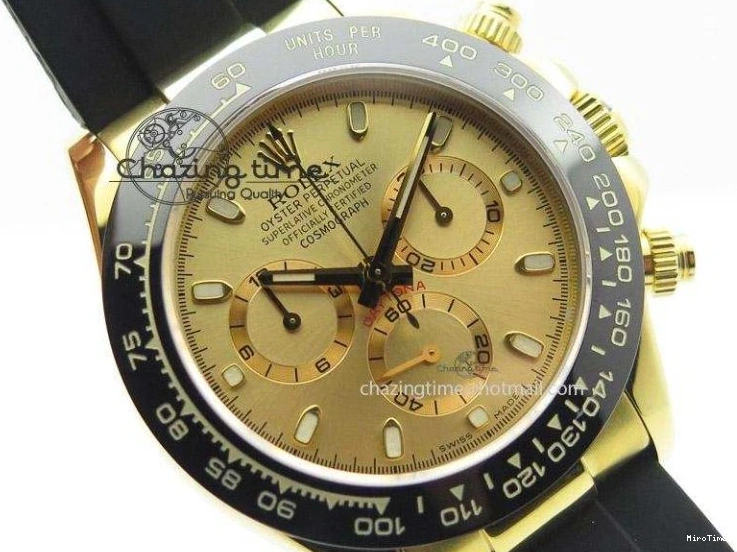 MiroTime 0403 Stylish Daytona YG BP Maker Gold Dial Sticks Markers On Rubber Strap A7750@ 4012